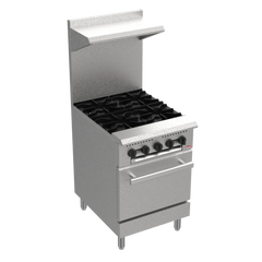 BakeMax BAS24O Commercial 24" 4-Burner Gas Range with Bakery Oven (130,000 BTU)