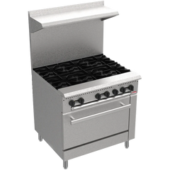 BakeMax BAS36O Commercial 36" 6-Burner Gas Range with Bakery Oven (NG/LP)