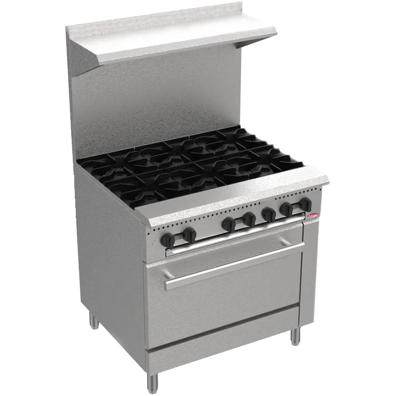 BakeMax BAS36O Commercial 36" 6-Burner Gas Range with Bakery Oven (NG/LP)