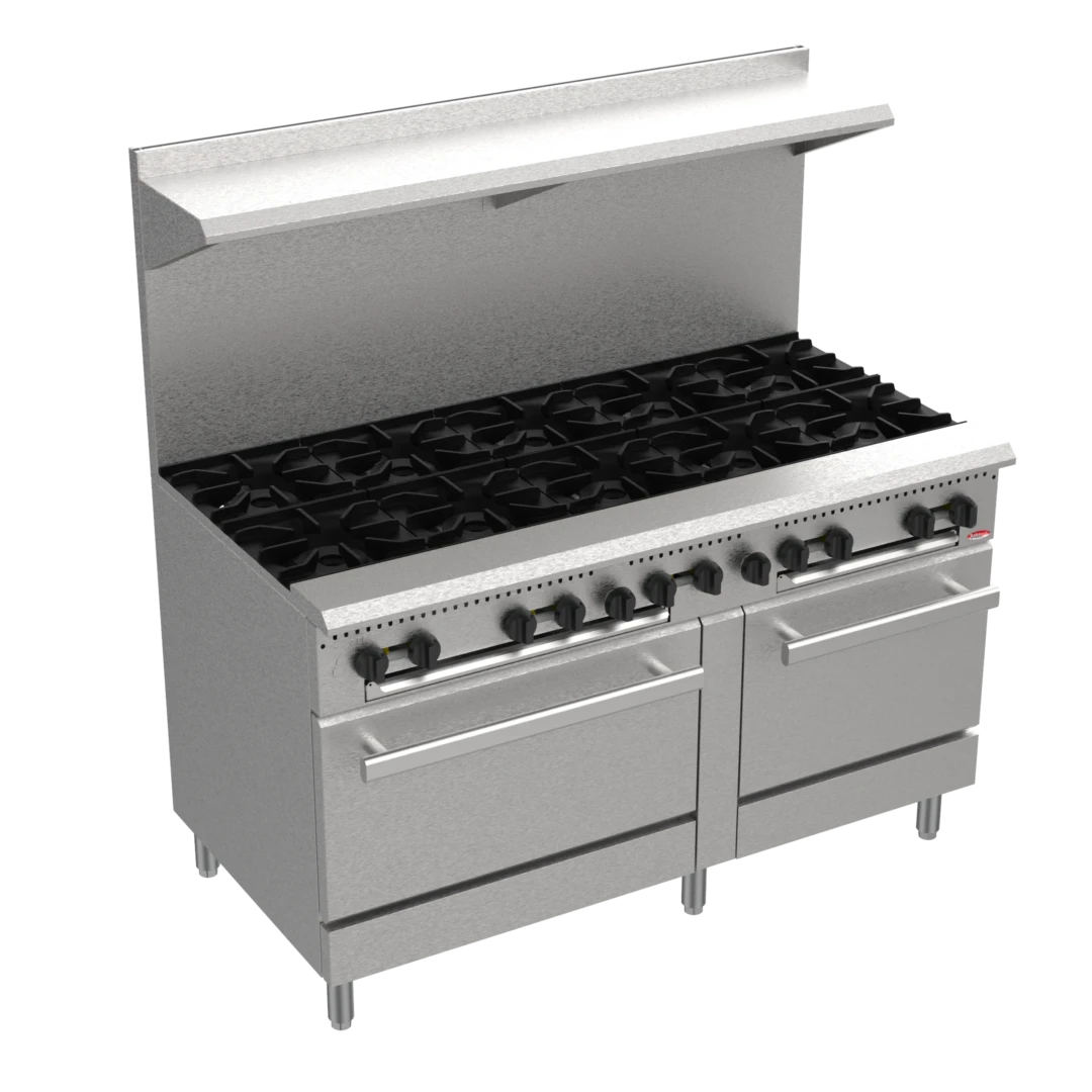 BakeMax BAS60O Commercial 60" 10-Burner Gas Range with Dual Bakery Ovens