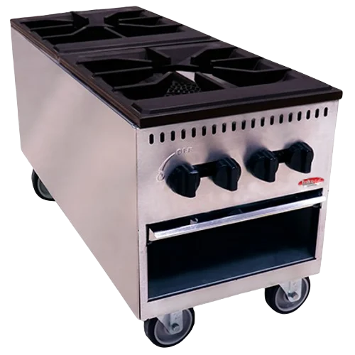BakeMax BASPS002 Commercial Countertop Dual Burner Manual Gas Stock Pot Range - 180,000 BTU