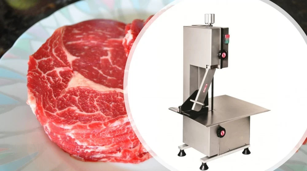 BakeMax BMCBS01 Titan Series Countertop Electric 1HP Frozen Meat & Bone Saw (3 Blades)
