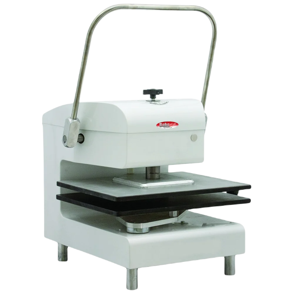 BakeMax BMDXMCPW Countertop Commercial Manual Cold Meat Press - White Powder Coat, 16 x 20 PTFE Platens