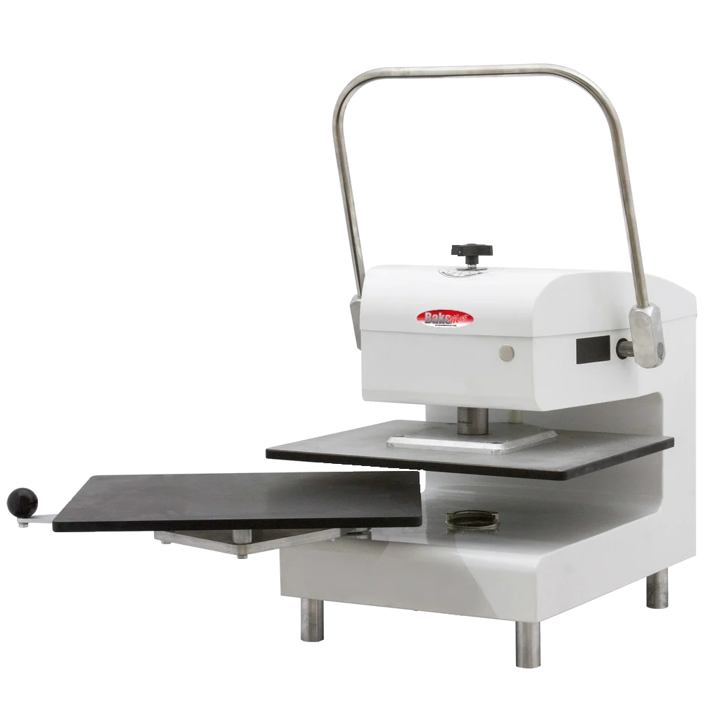 BakeMax BMDXMCPW Countertop Commercial Manual Cold Meat Press - White Powder Coat, 16 x 20 PTFE Platens