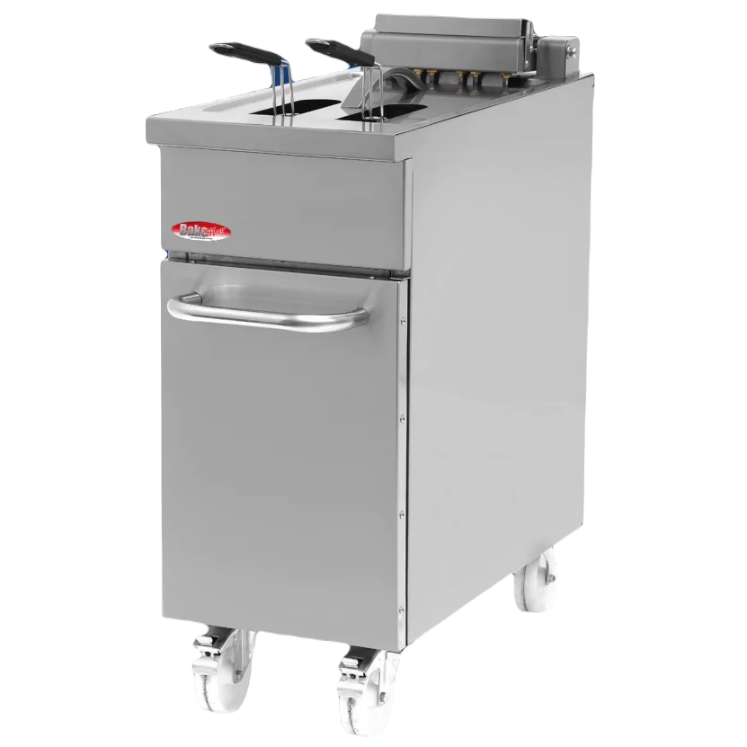 BakeMax BMPLS7FE010 Heavy Duty Commercial Electric Floor Fryer 18L/40 lb with Lift-Up Heating Elements