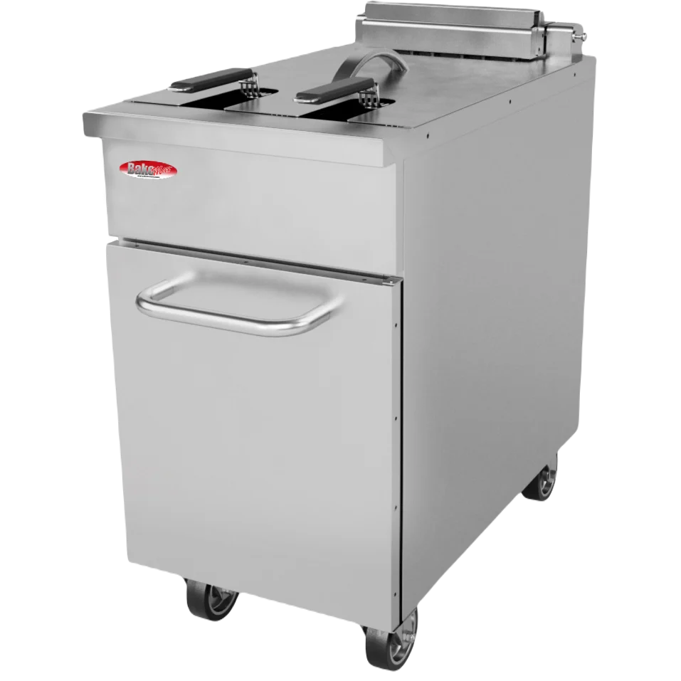 BakeMax BMPLS7FE020 Heavy Duty Commercial Electric Floor Fryer, 22L/50 lb, 15kW, Lift-Up Elements