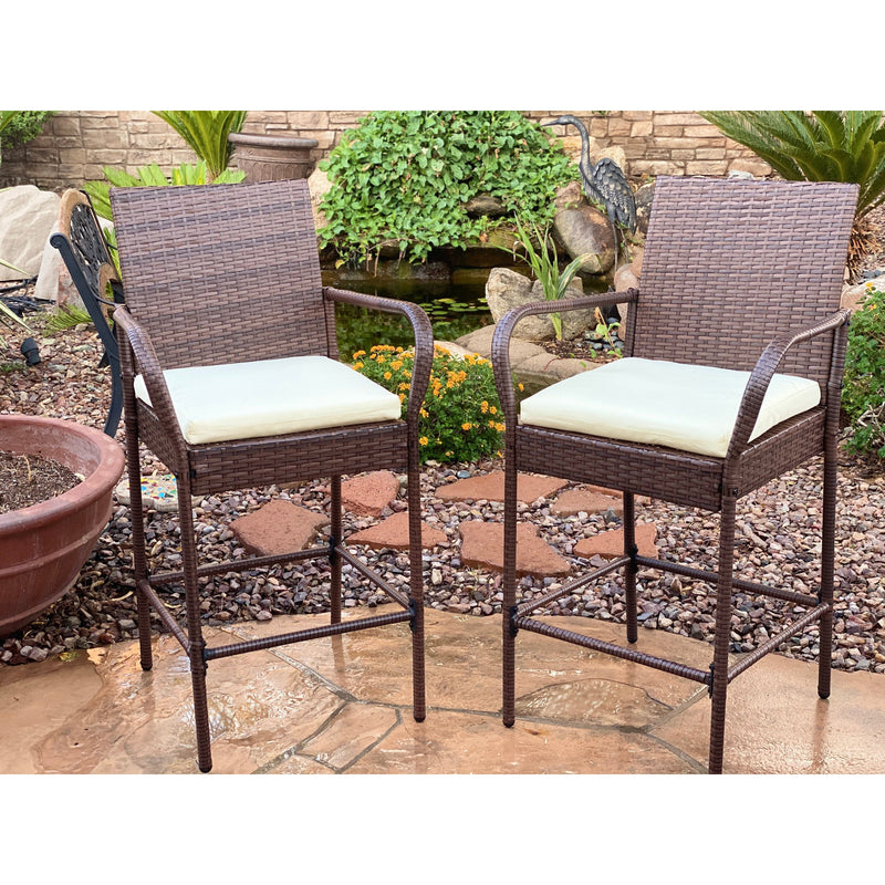 Bar Stools & Umbrellas-KoKoMo Rattan Outdoor Bar Stools with Armrest and Footrest 2 Pack KO-BARSTLWKR-ARM
