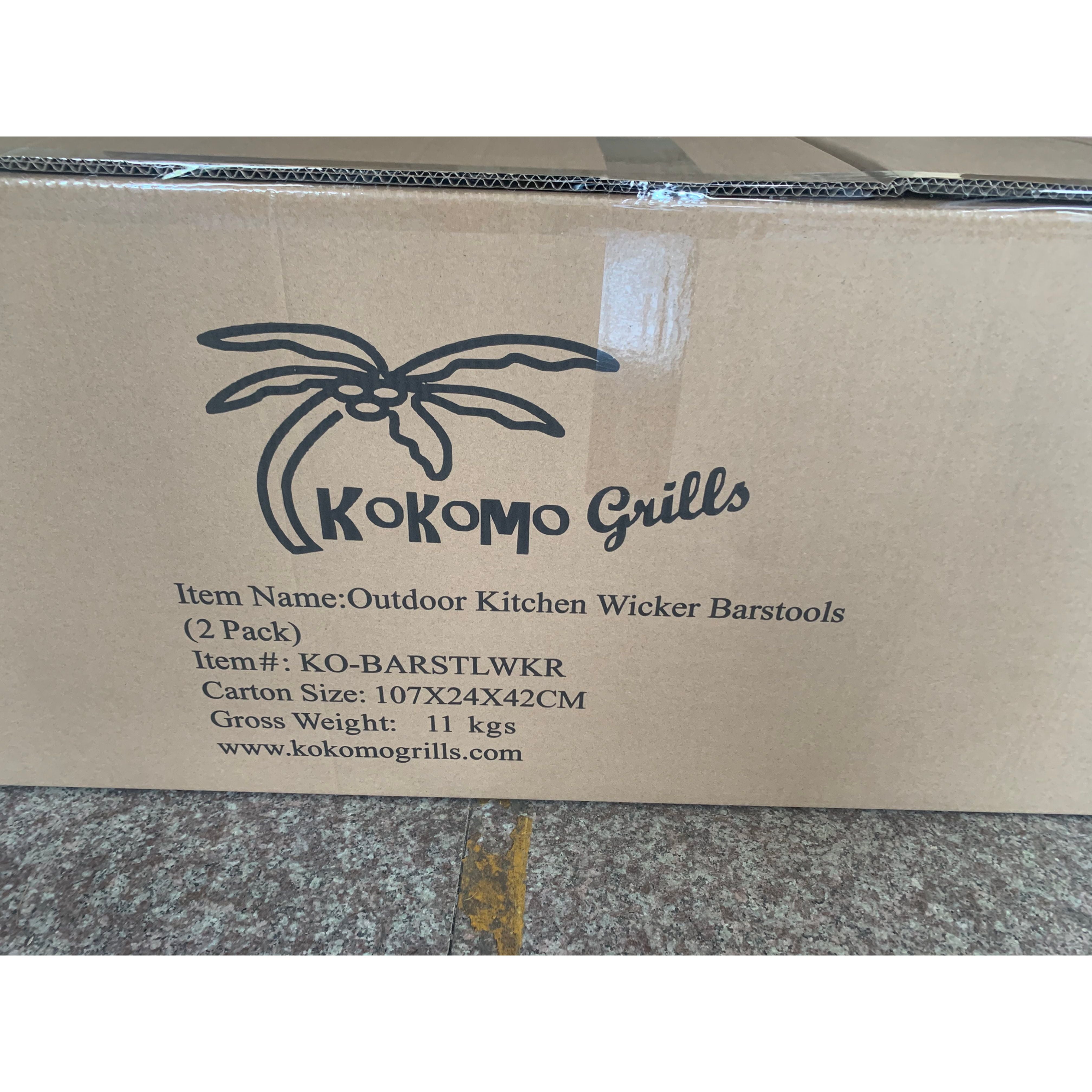 Bar Stools & Umbrellas-KoKoMo Rattan Outdoor Bar Stools with footrest 2 Pack KO-BARSTLWKR