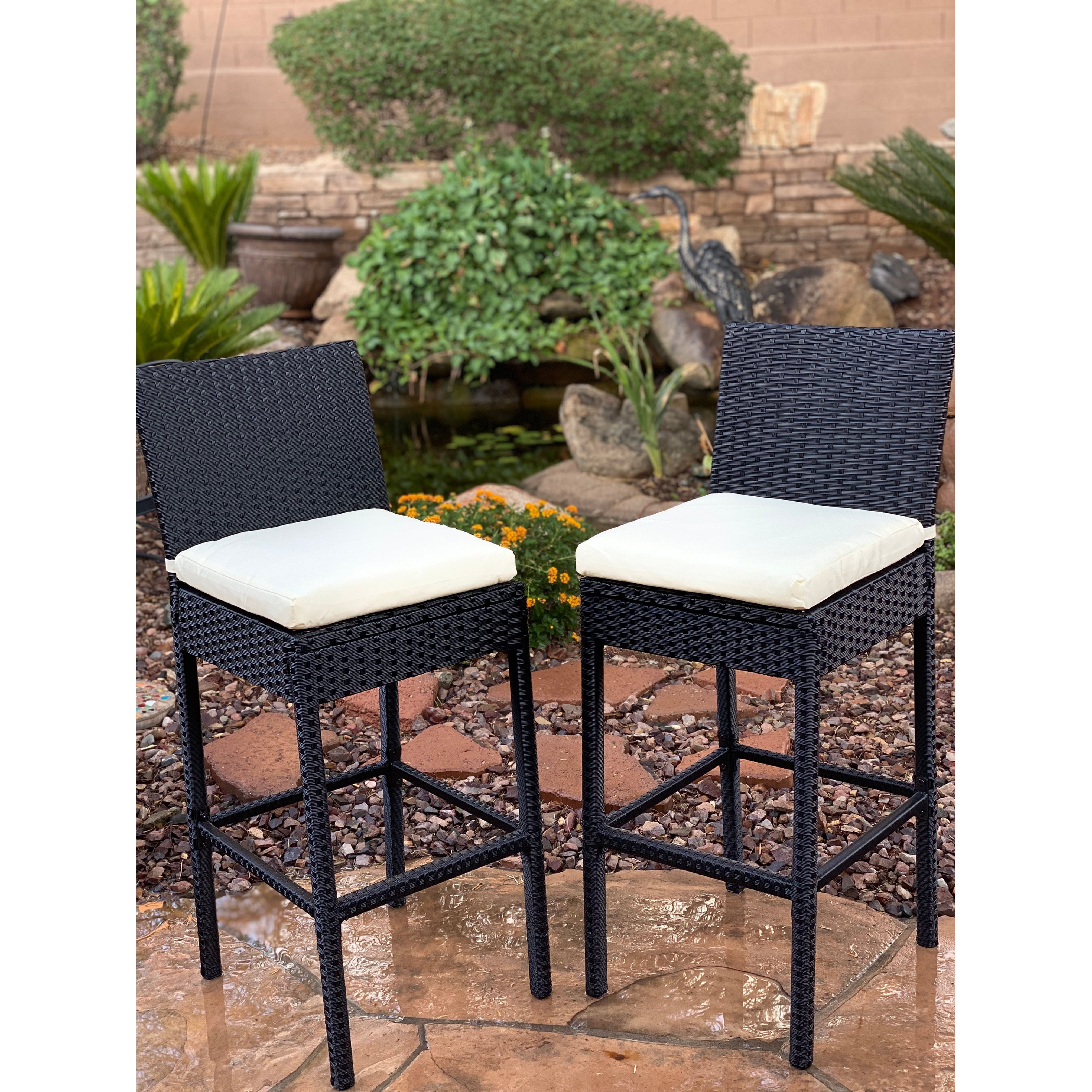 Bar Stools & Umbrellas-KoKoMo Rattan Outdoor Bar Stools with footrest 2 Pack KO-BARSTLWKR