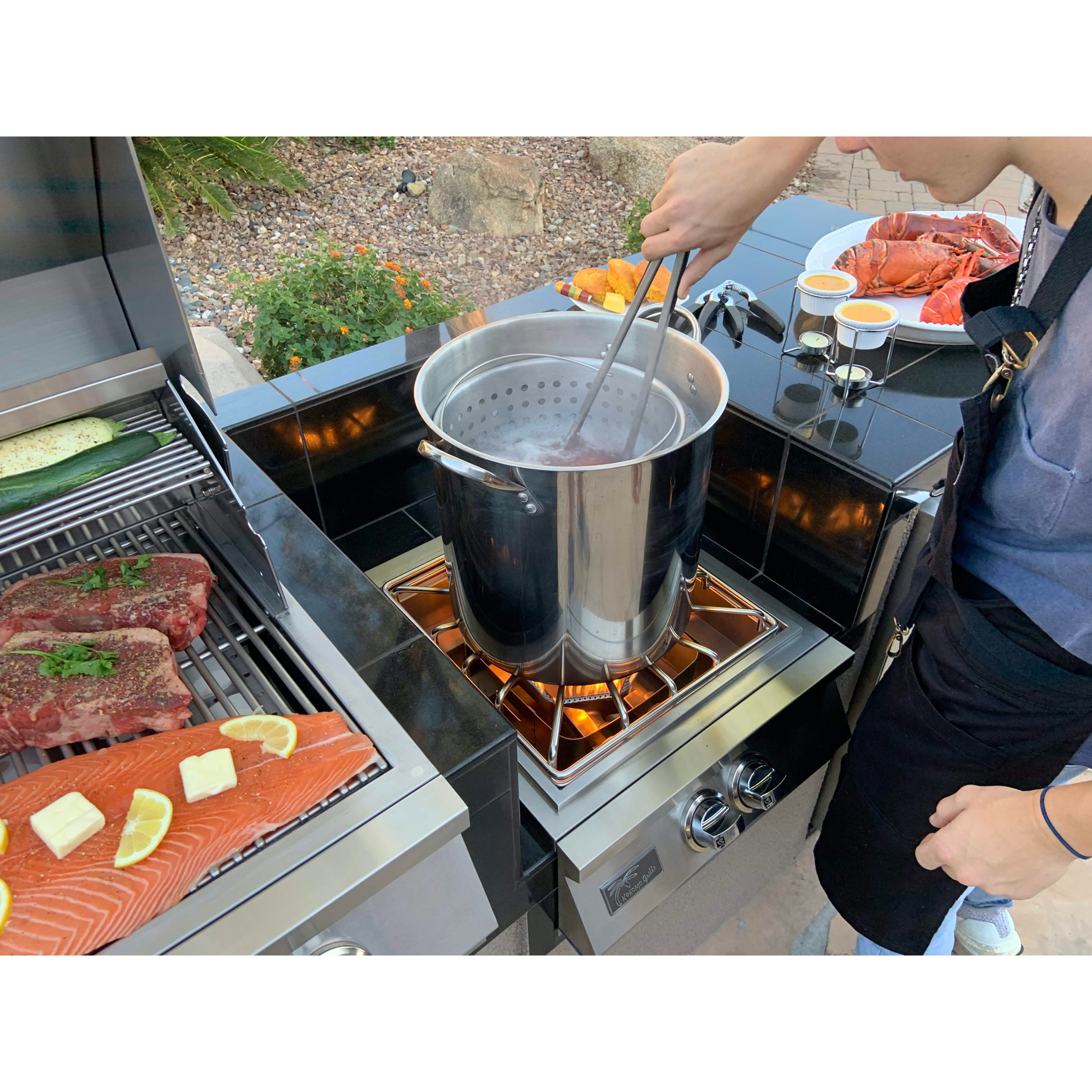 Built-In BBQ Grill Islands-KoKoMo 1 Power Burner 4 Burner 32 inch Built-In Barbeque Grill Island Kitchen Package KO-PWRBRN-4BG-FRGE-2417