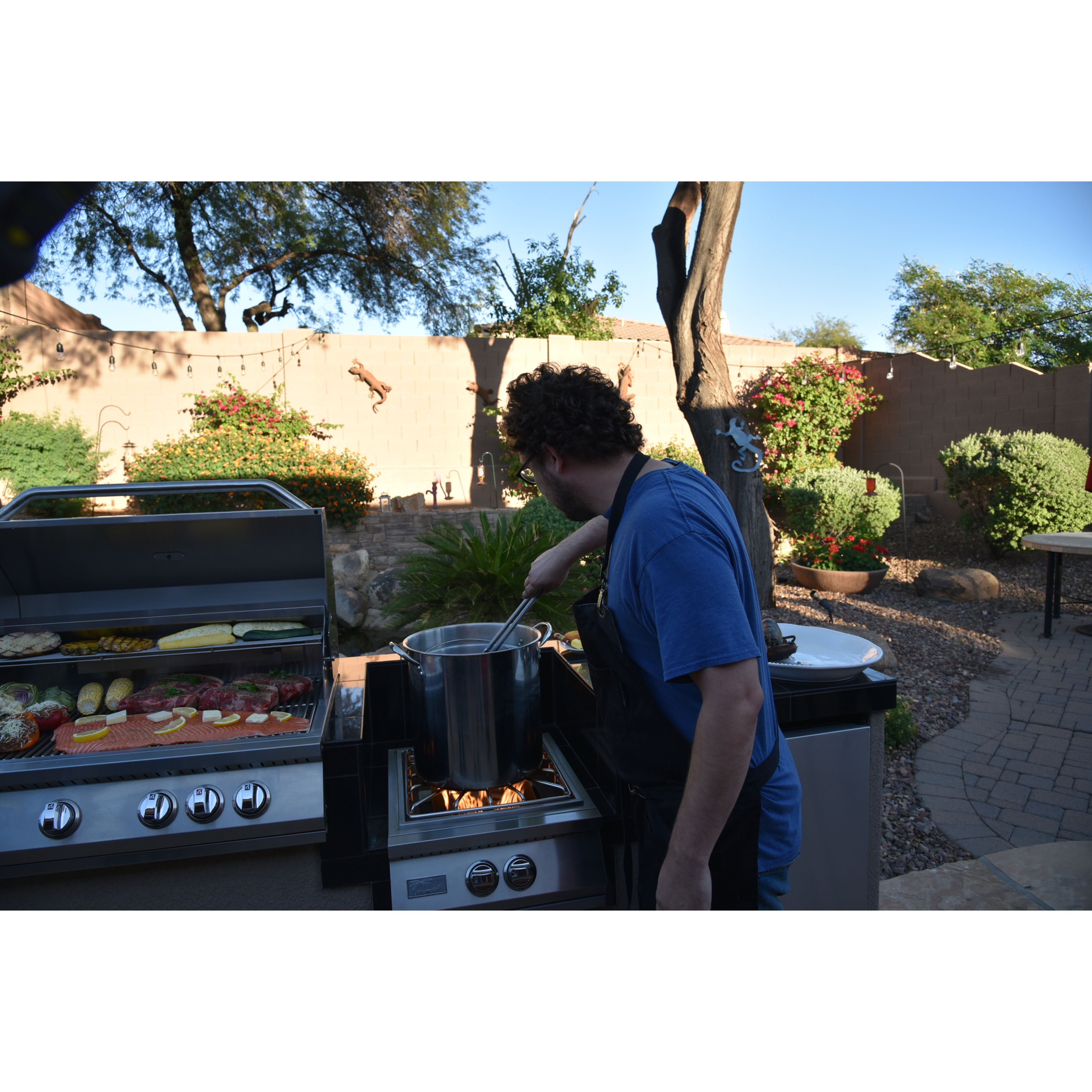 Built-In BBQ Grill Islands-KoKoMo 1 Power Burner 4 Burner 32 inch Built-In Barbeque Grill Island Kitchen Package KO-PWRBRN-4BG-FRGE-2417