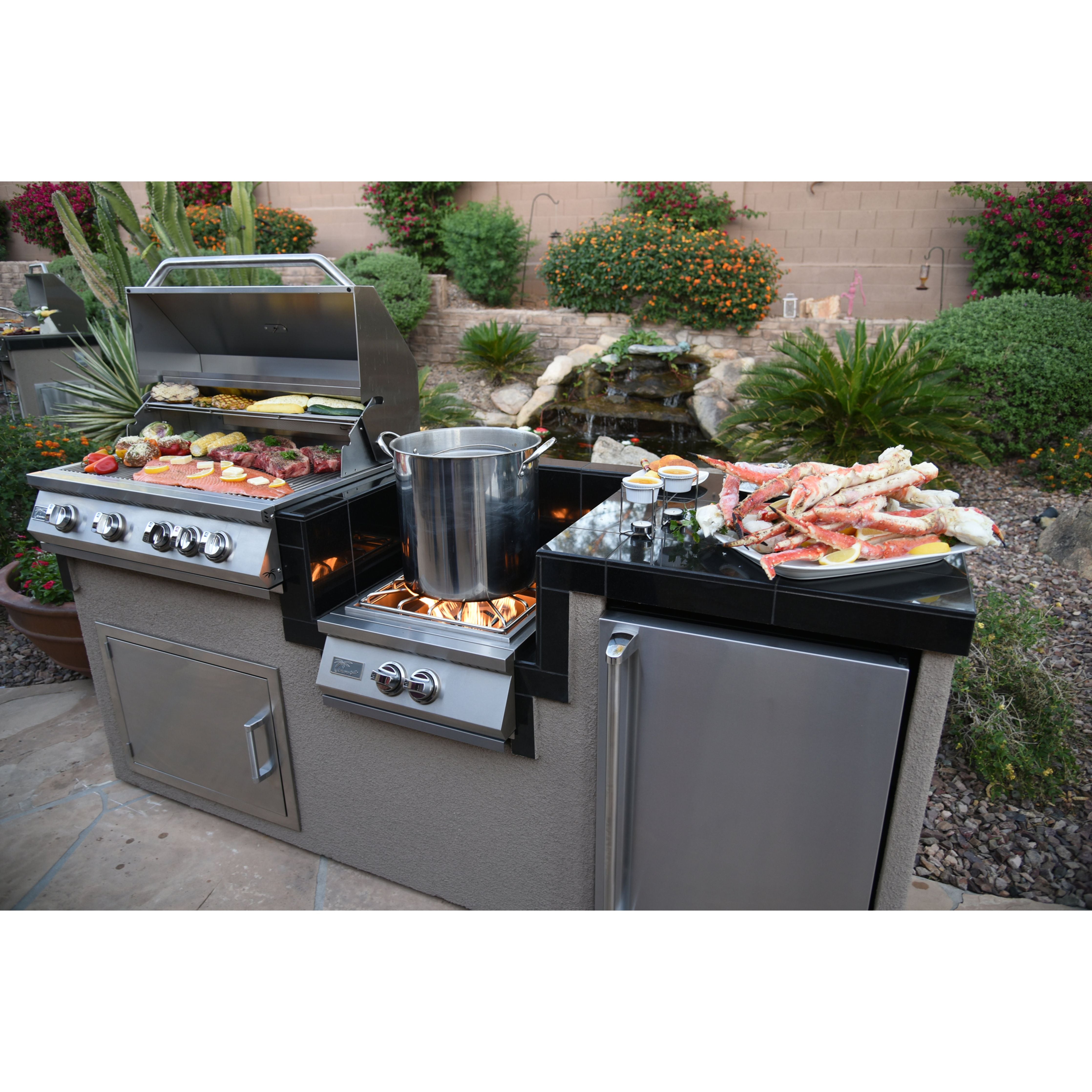Built-In BBQ Grill Islands-KoKoMo 1 Power Burner 4 Burner 32 inch Built-In Barbeque Grill Island Kitchen Package KO-PWRBRN-4BG-FRGE-2417