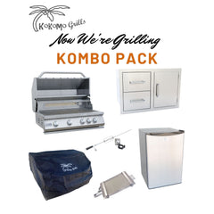 Built-In BBQ Grill Islands-KoKoMo Now We're Grilling Kombo Pack - classic 4 burner grill, combo, fridge, grill cover, rotisserie and a sear burner ko-bak4,alpdc, fridge,4bcvr, irsb, barka