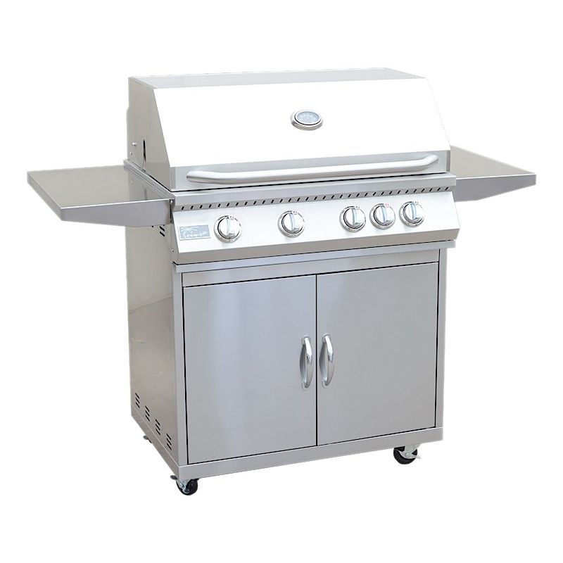 Built-In Gas Grills-KoKoMo 4 Burner 32 Inch Cart Model BBQ Grill With Locking Casters 304 Stainless Steel KO-BAK4BG+KO-BAK4BG-C