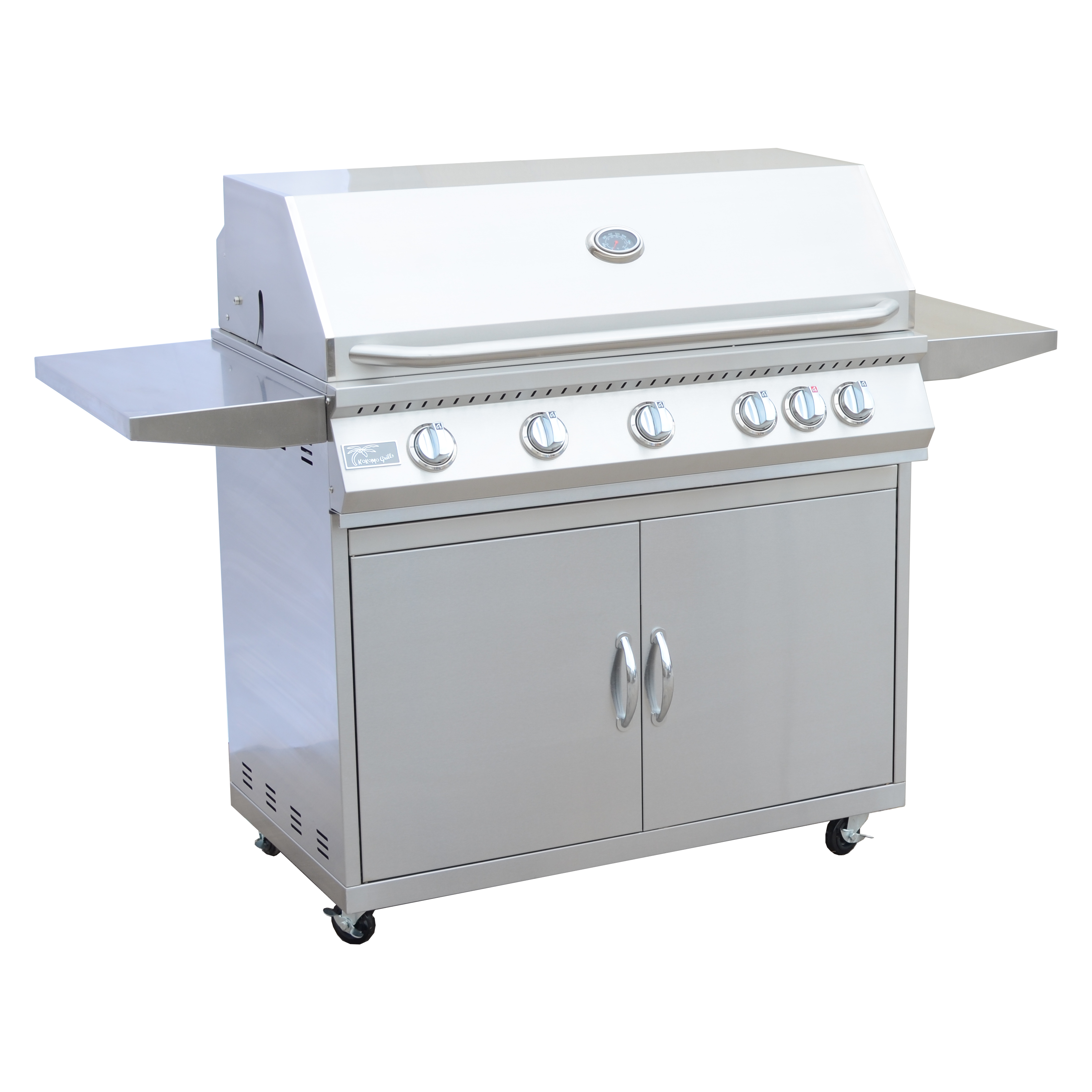 Cart Grills-KoKoMo 5 Burner 40 Inch Cart Model BBQ Grill With Locking Casters 304 Stainless Steel KO-BAK5BG+KO-BAK5BGC