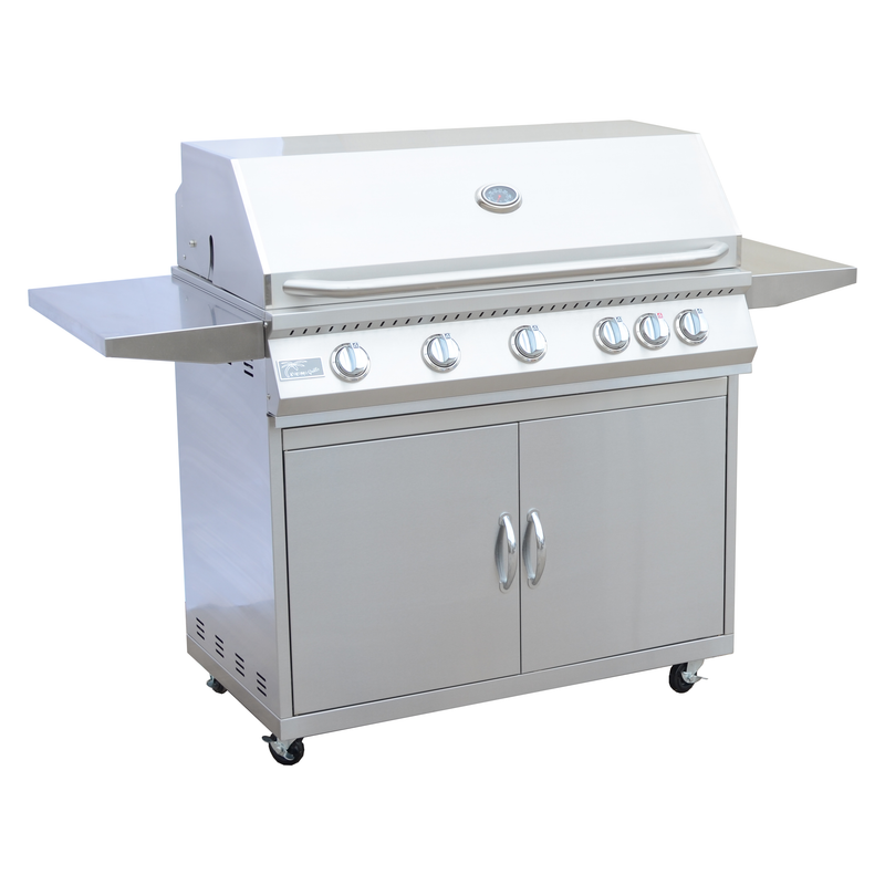 Cart Grills-KoKoMo 5 Burner 40 Inch Cart Model BBQ Grill With Locking Casters 304 Stainless Steel KO-BAK5BG+KO-BAK5BGC