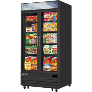 Glass Door Merchandiser Freezer-Everest EMGF36B Bottom Mount Swing Glass Door Freezer Merchandiser, 36 Cu Ft, Black, 115-60-1