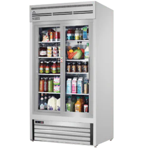 Glass Door Merchandiser Refrigerator-Everest EMGR33-SS 33 Cu Ft Bottom Mount Sliding Glass Door Merchandiser Refrigerator, Stainless Steel, 115-60-1