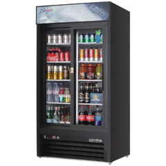 Glass Door Merchandiser Refrigerator-Everest EMGR33B Glass Door Merchandiser Refrigerator - 33 Cu Ft, Bottom Mount, Black, Sliding Glass Doors