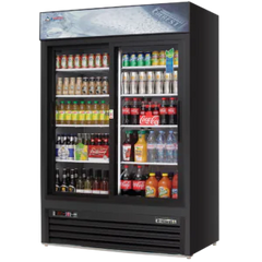 Glass Door Merchandiser Refrigerator-Everest EMGR48B Glass Door Merchandiser Refrigerator - 48 Cu Ft, Black, Sliding Glass Doors, Bottom Mount, 115V