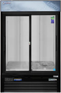 Glass Door Merchandiser Refrigerator-Everest EMGR48B Glass Door Merchandiser Refrigerator - 48 Cu Ft, Black, Sliding Glass Doors, Bottom Mount, 115V