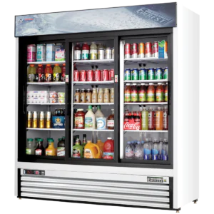 Glass Door Merchandiser Refrigerator-Everest EMGR69 69 Cu Ft Sliding Glass Door Merchandiser Refrigerator, Bottom Mount, White, 115V