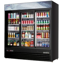 Glass Door Merchandiser Refrigerator-Everest EMGR69B Sliding Glass Door Merchandiser Refrigerator - 69 Cu Ft, Bottom Mount, Black, 115V