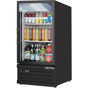 Glass Door Merchandiser Refrigerator-Everest EMGR8B Glass Door Merchandiser Refrigerator, 8 Cu Ft, Black, Bottom Mount, 115V