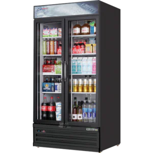 Glass Door Merchandiser Refrigerator-Everest EMSGR33B Bottom Mount Glass Door Merchandiser Refrigerator, 36 Cu. Ft., Black, 2 Swing Glass Doors, 115V