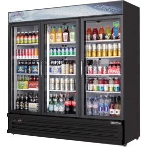 Glass Door Merchandiser Refrigerator-Everest EMSGR69B 3-Door Swing Glass Merchandiser Refrigerator, 71 Cu Ft, Bottom Mount, Black, 115-60-1