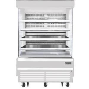 Open Air Merchandiser-Everest EOMV-60-W-28-T Open Air Merchandiser Refrigerator, 60" L, 21.2 Cu. Ft., White, 230V