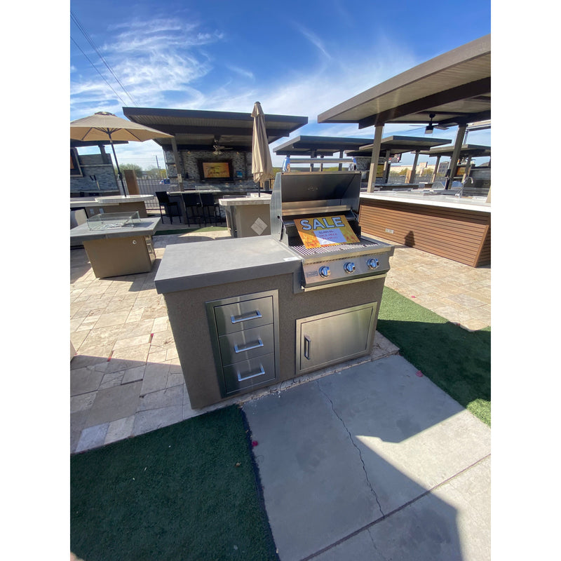 KoKoMo 5' BBQ Island with 3-Burner Grill and Triple Drawers