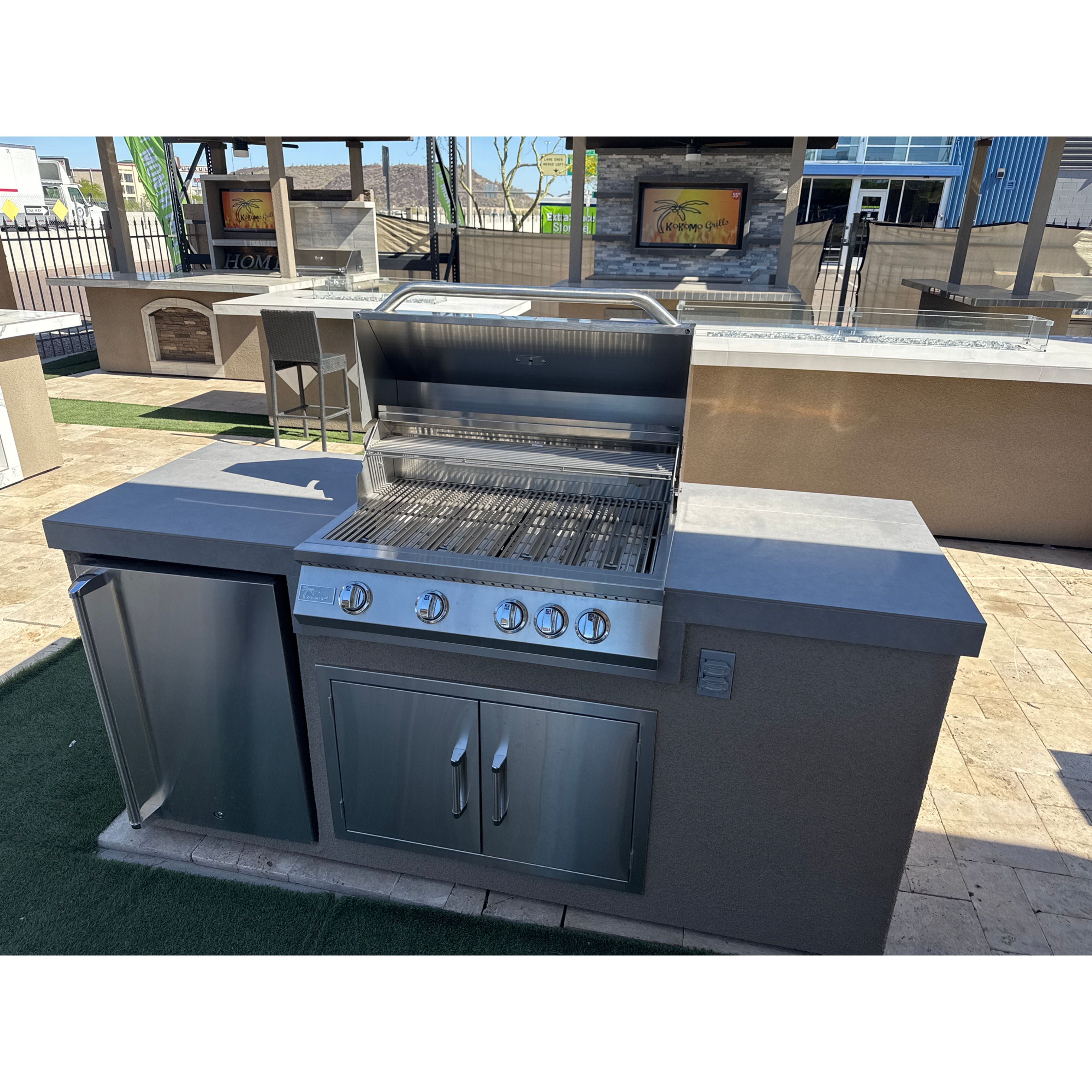 KoKoMo 7' Standard BBQ Island with 4BG Grill & Outdoor Fridge