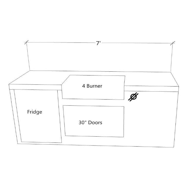 KoKoMo 7' Standard BBQ Island with 4BG Grill & Outdoor Fridge