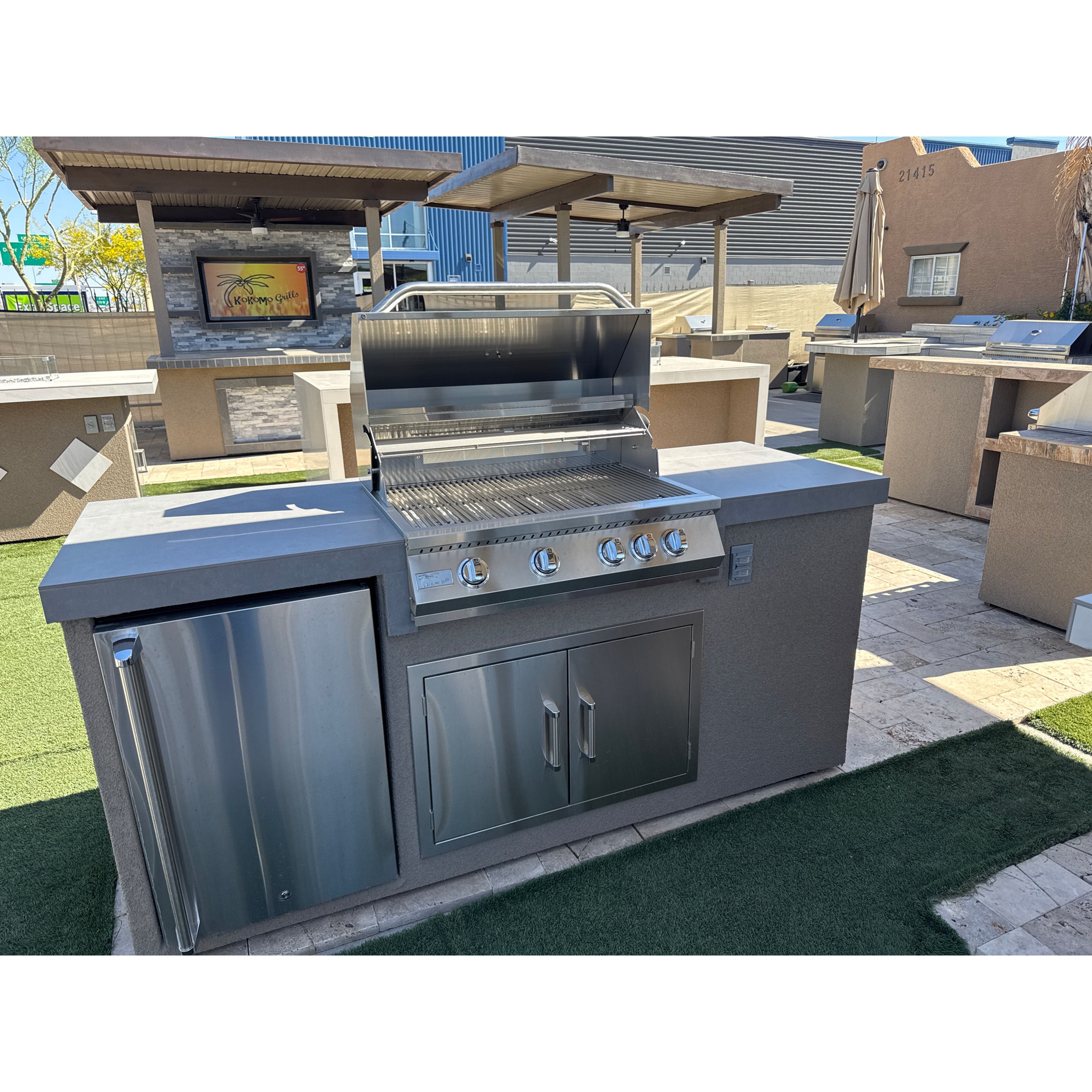 KoKoMo 7' Standard BBQ Island with 4BG Grill & Outdoor Fridge