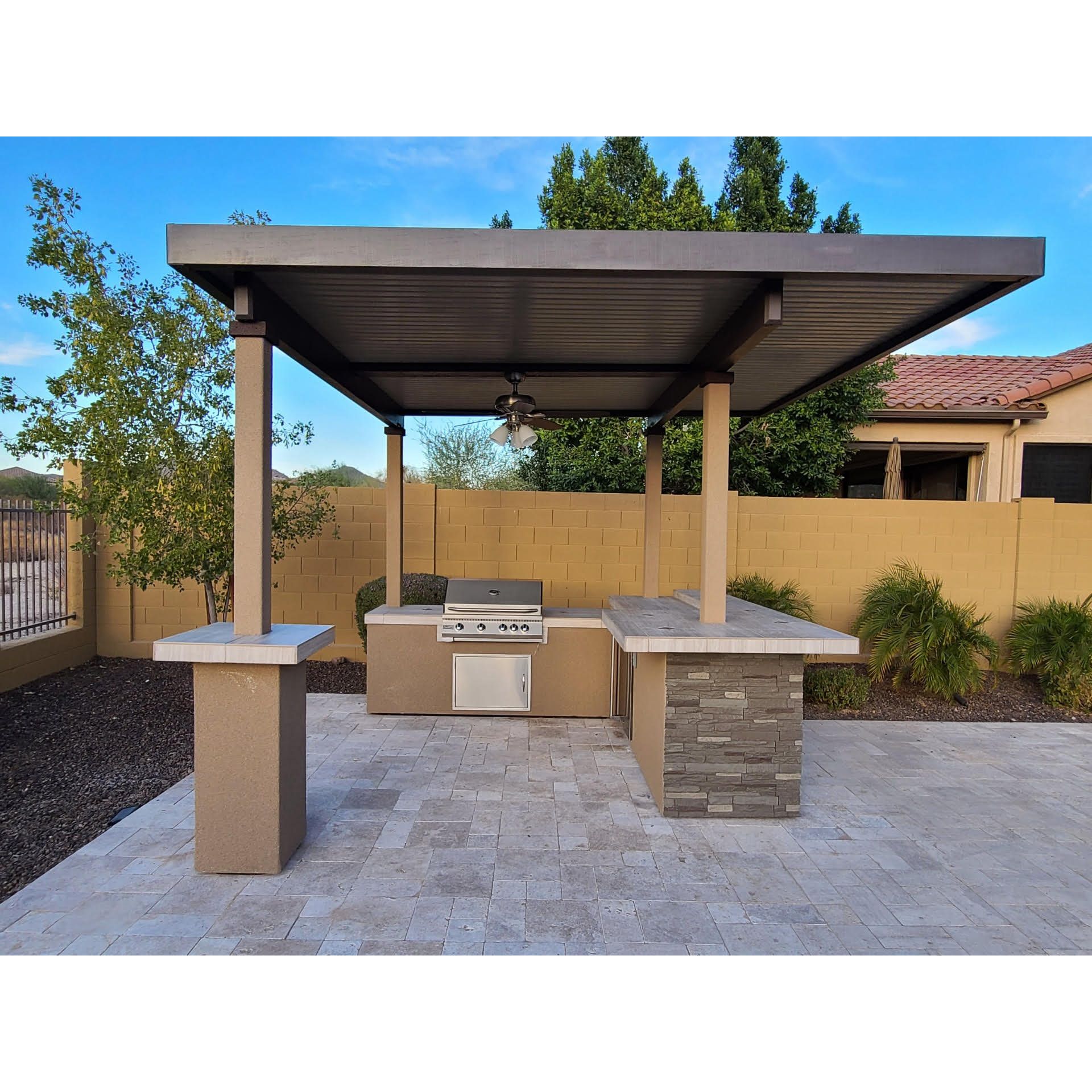 KoKoMo Aruba BBQ Island with 12' x 12' Pergola & Built-In Grill