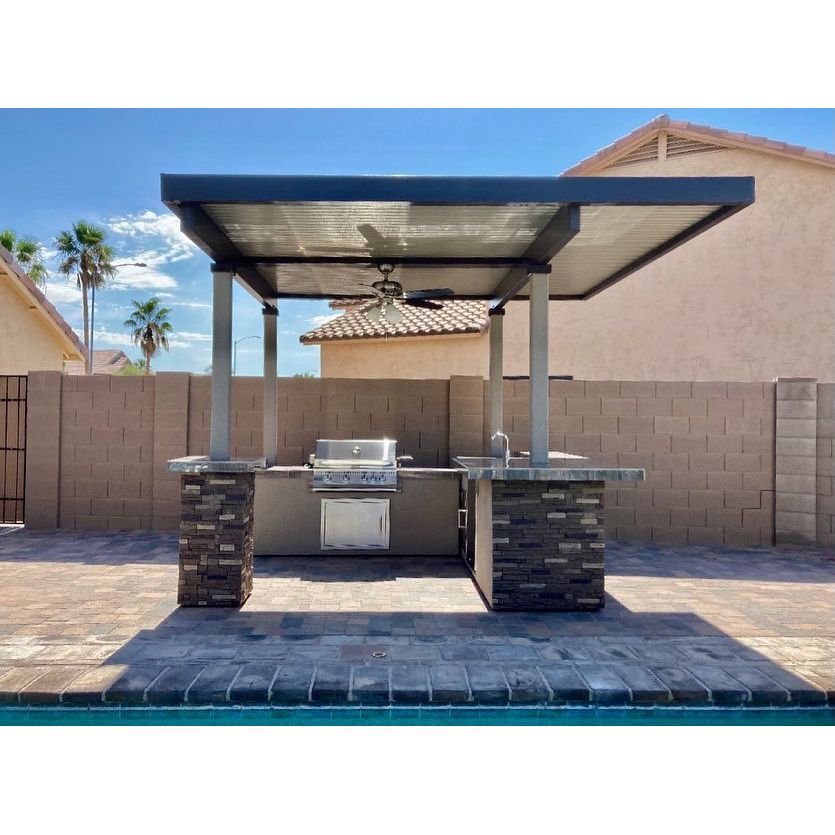 KoKoMo Aruba BBQ Island with 12' x 12' Pergola & Built-In Grill