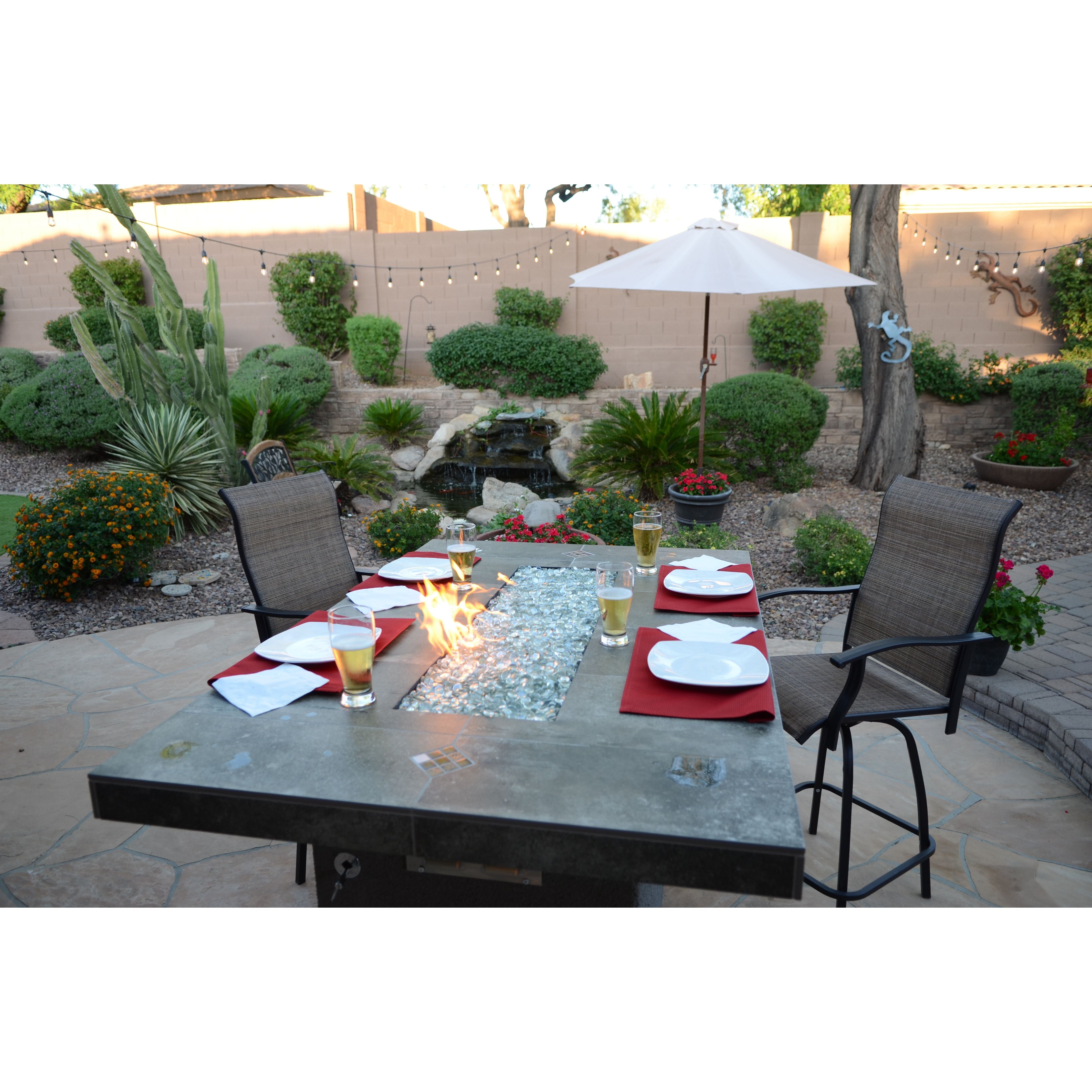 KoKoMo Entertainer Bar Gas Fire Pit Table with Fire Glass
