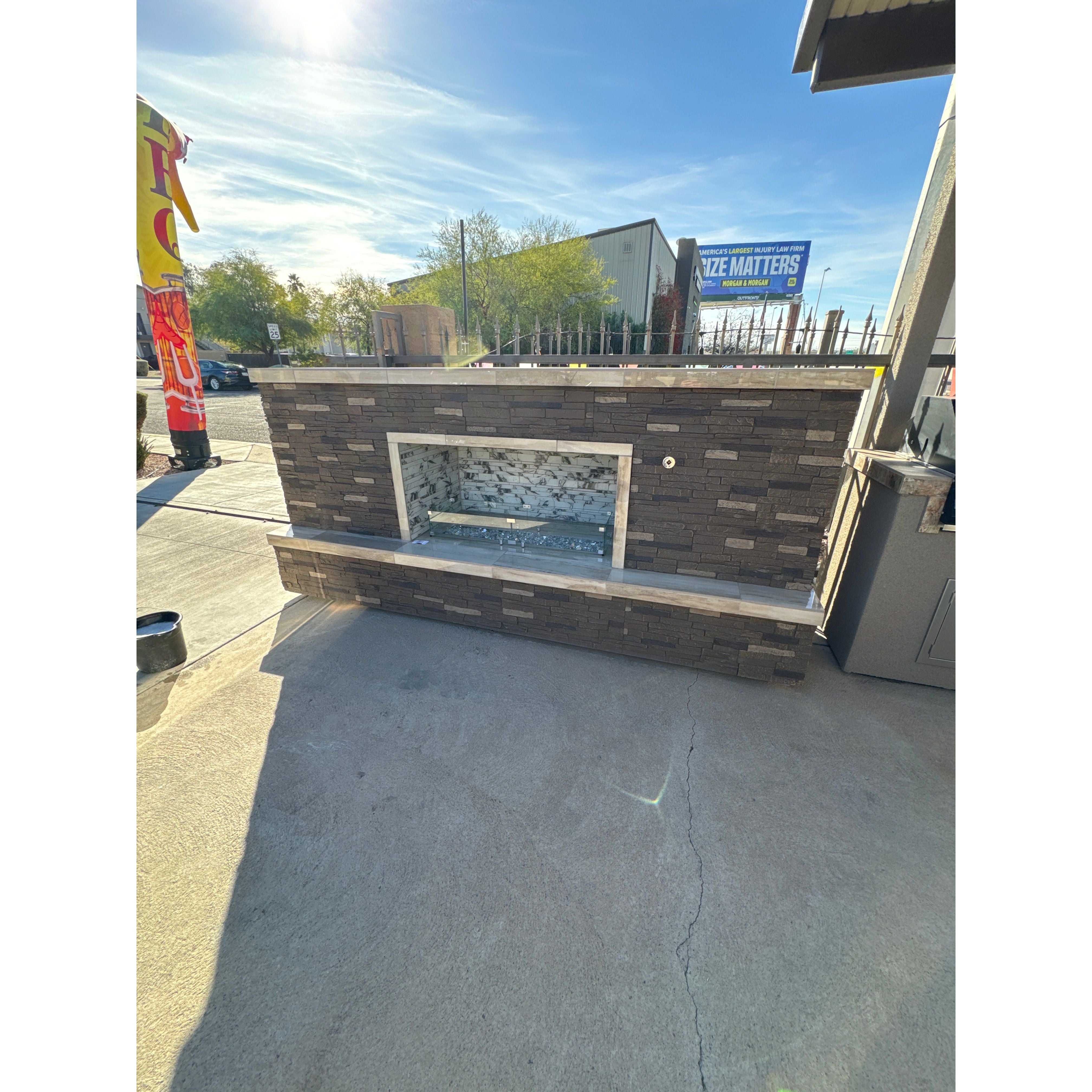 KoKoMo Entertainer Fireplace 10' with Stoning Sides & Glass Backsplash