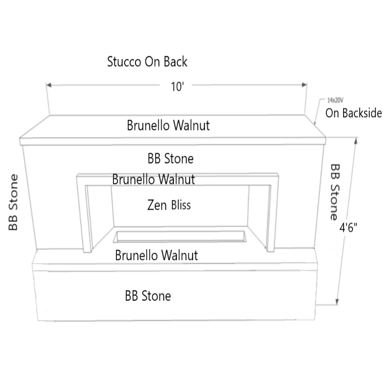 KoKoMo Entertainer Fireplace 10' with Stoning Sides & Glass Backsplash
