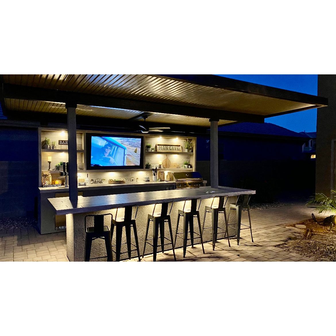 KoKoMo Fantasy Island 20'x20' Outdoor Kitchen Island with 70" TV