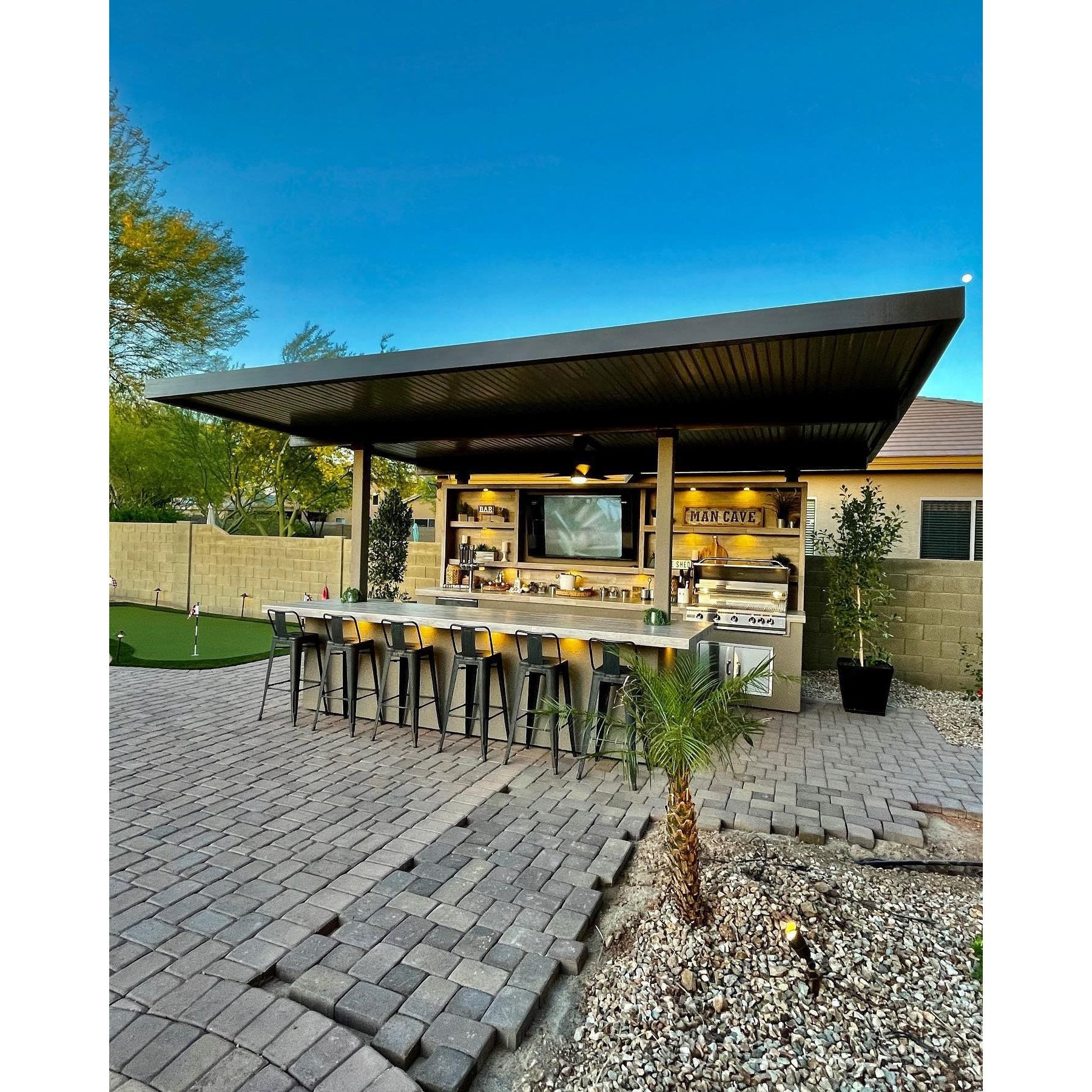 KoKoMo Fantasy Island 20'x20' Outdoor Kitchen Island with 70" TV