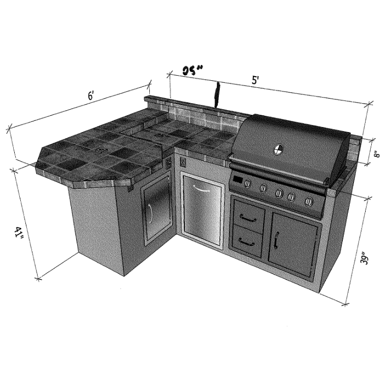 KoKoMo L Shape Custom BBQ Island 7'6" x 5' Outdoor Kitchen