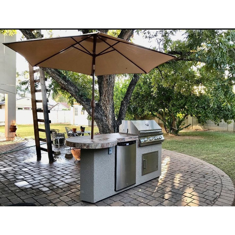 KoKoMo Maui 7'6" BBQ Island w/ 33" Round Bar, LED Lights & 32" Grill