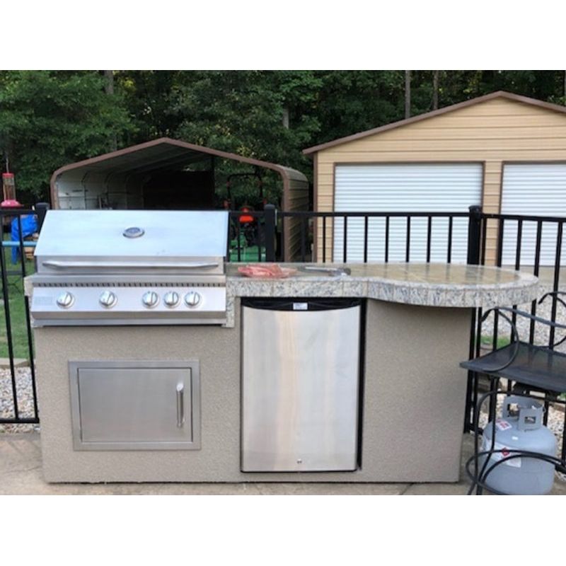KoKoMo Maui 7'6" BBQ Island w/ 33" Round Bar, LED Lights & 32" Grill