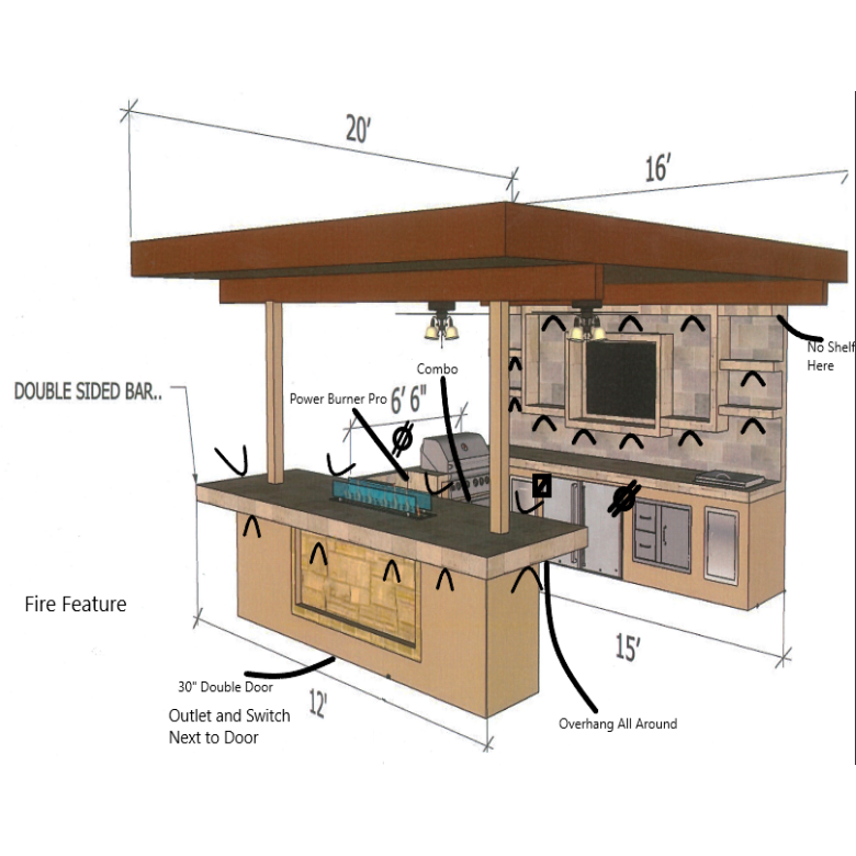 KoKoMo Montego Outdoor Kitchen 20x16 ft BBQ Island with Pergola