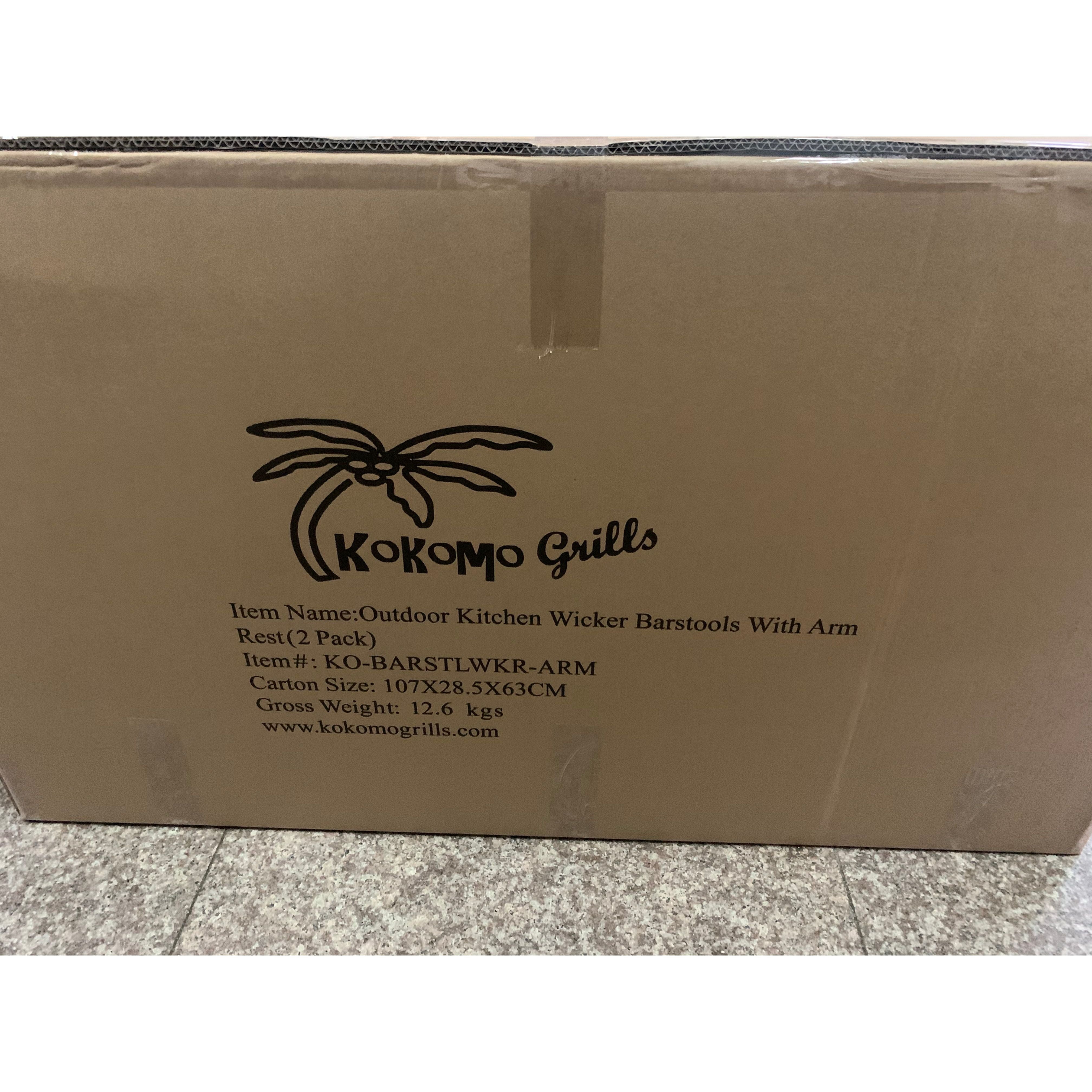 KoKoMo Rattan Outdoor Bar Stools with Armrest & Footrest (2 Pack)