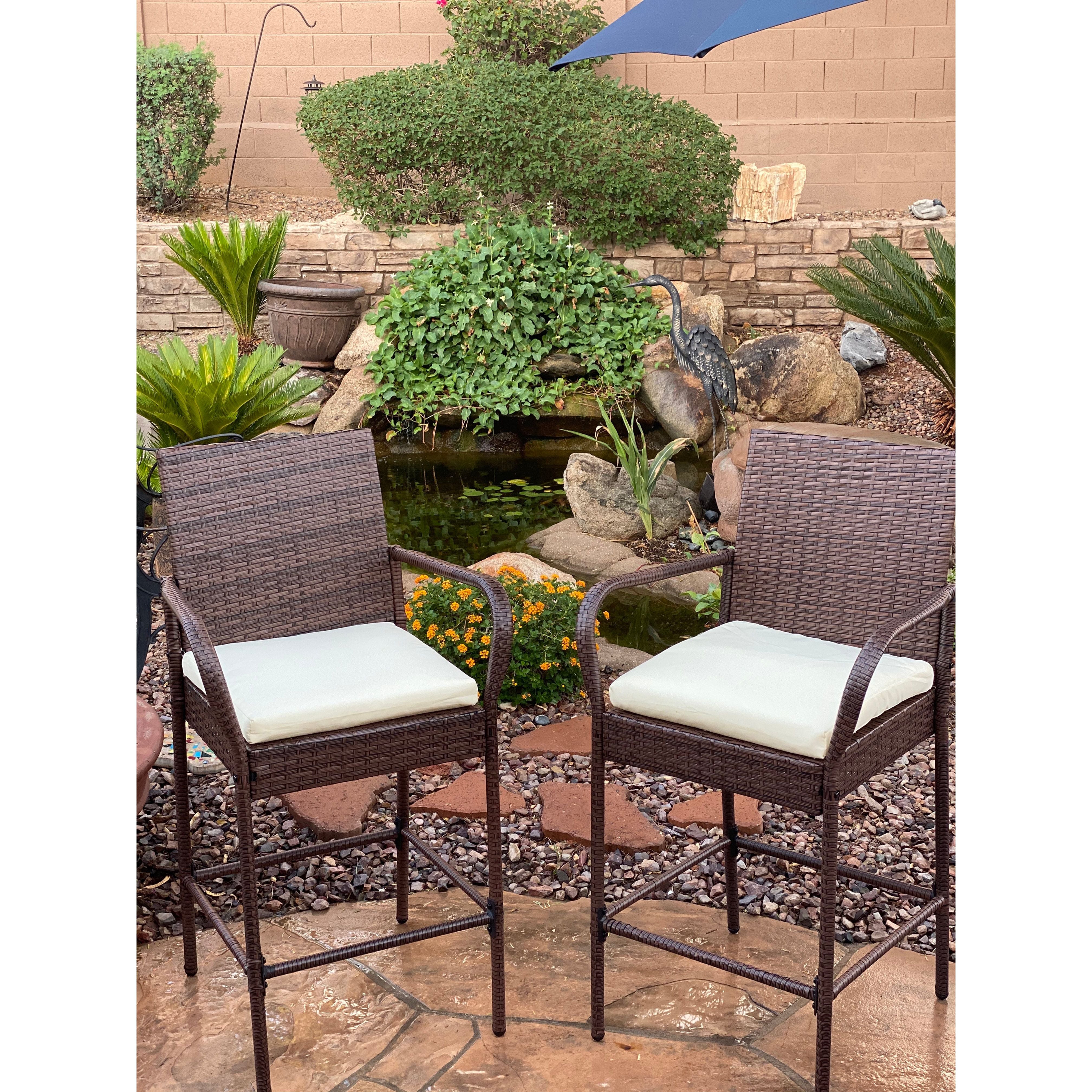 KoKoMo Rattan Outdoor Bar Stools with Armrest & Footrest (2 Pack)