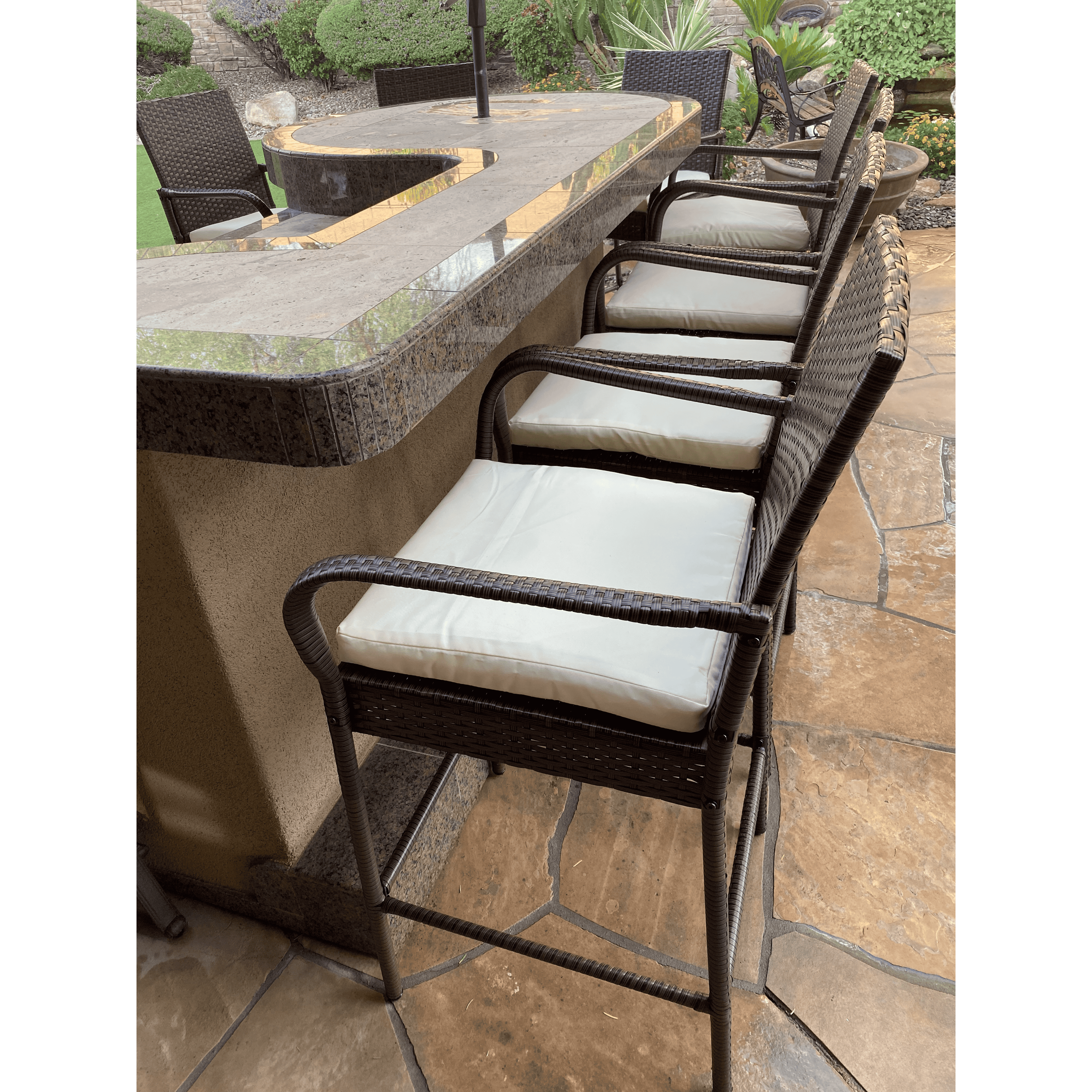 KoKoMo Rattan Outdoor Bar Stools with Armrest & Footrest (2 Pack)