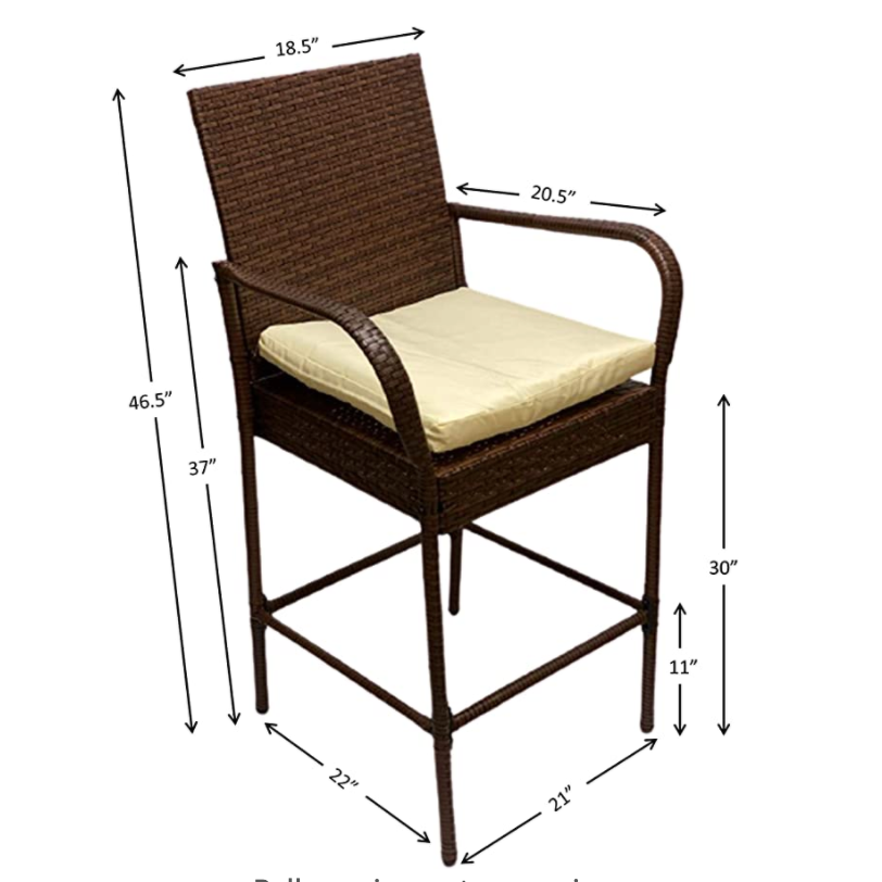 KoKoMo Rattan Outdoor Bar Stools with Armrest & Footrest (2 Pack)